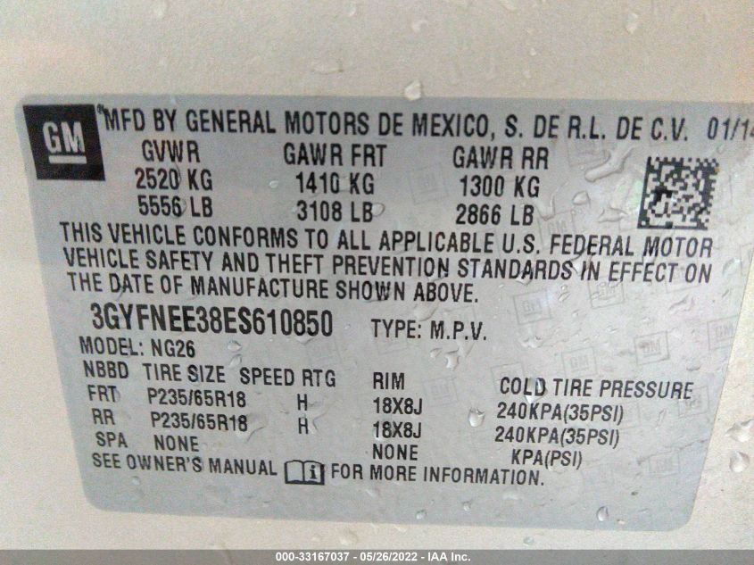 2014 CADILLAC SRX LUXURY COLLECTION 3GYFNEE38ES610850
