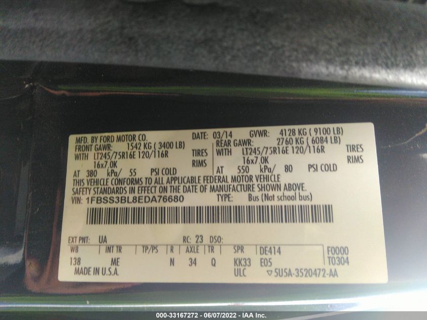 2014 FORD ECONOLINE WAGON XL/XLT 1FBSS3BL8EDA76680