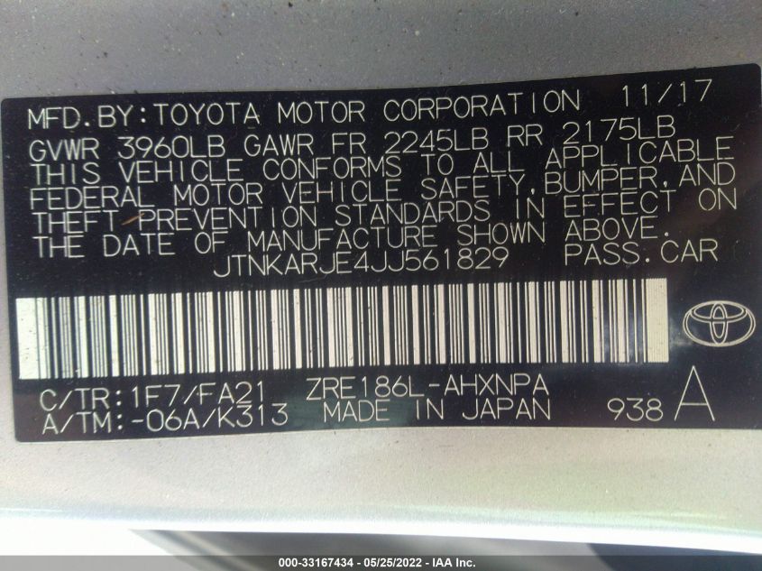 2018 TOYOTA COROLLA IM JTNKARJE4JJ561829