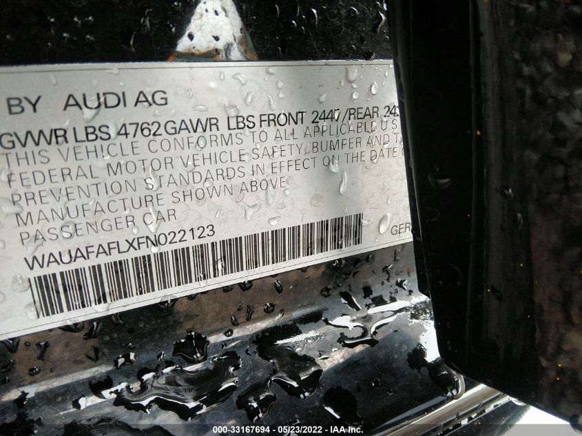 2015 AUDI A4 PREMIUM WAUAFAFLXFN022123