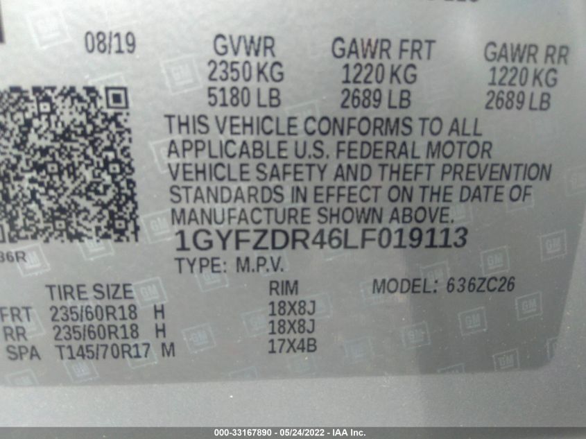 2020 CADILLAC XT4 AWD PREMIUM LUXURY 1GYFZDR46LF019113