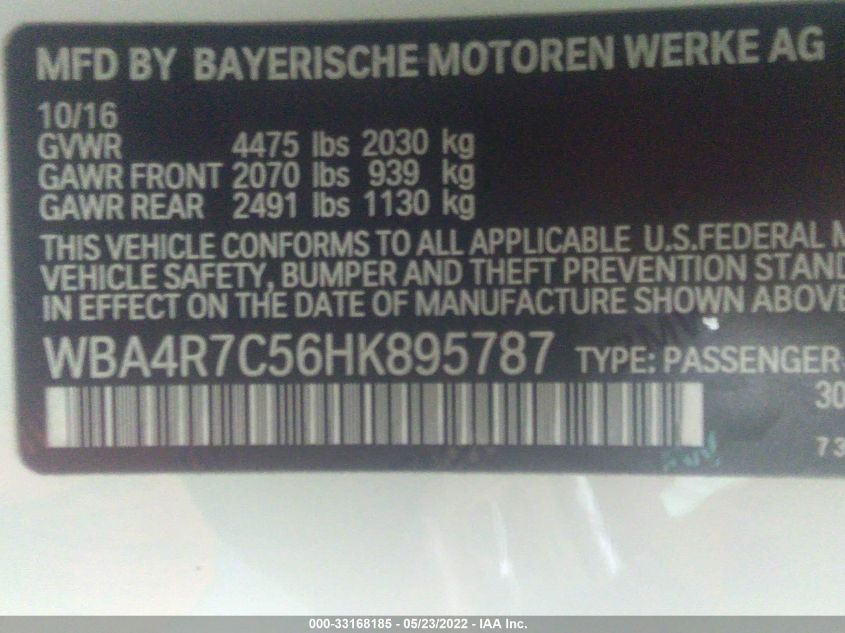 2017 BMW 4 SERIES 430I WBA4R7C56HK895787