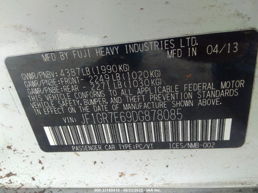 2013 SUBARU IMPREZA WAGON WRX WRX PREMIUM JF1GR7E69DG878085