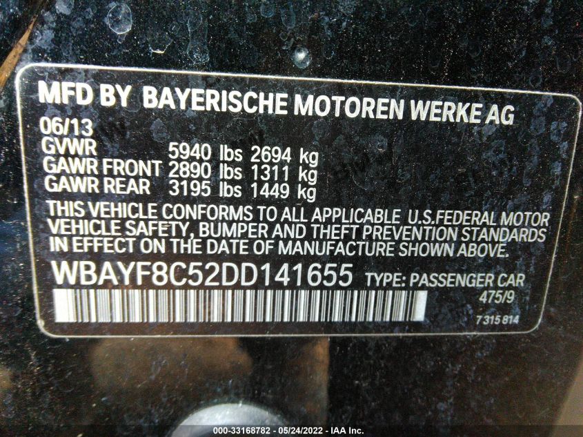 2013 BMW 7 SERIES 750LI XDRIVE WBAYF8C52DD141655