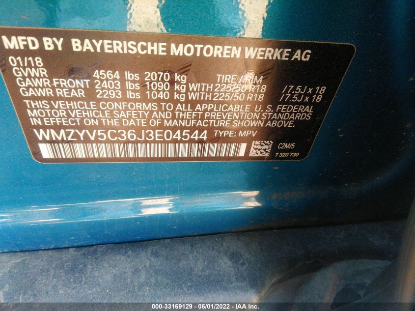 2018 MINI COUNTRYMAN COOPER WMZYV5C36J3E04544