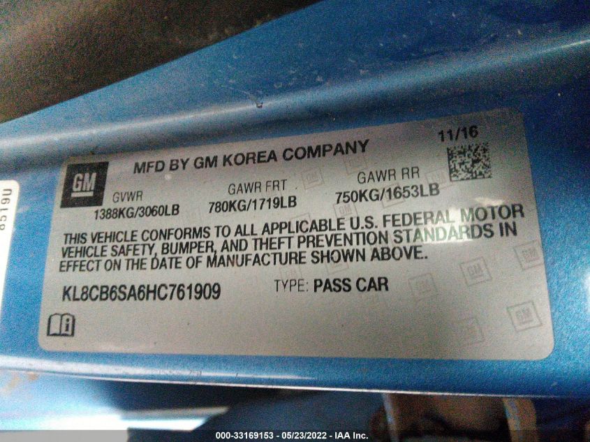 2017 CHEVROLET SPARK LS KL8CB6SA6HC761909