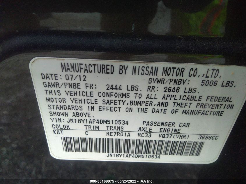 2013 INFINITI M37 JN1BY1AP4DM510534