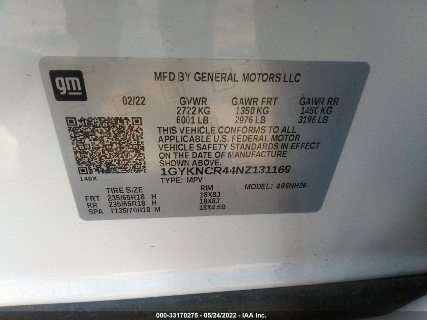 2022 CADILLAC XT5 FWD PREMIUM LUXURY 1GYKNCR44NZ131169