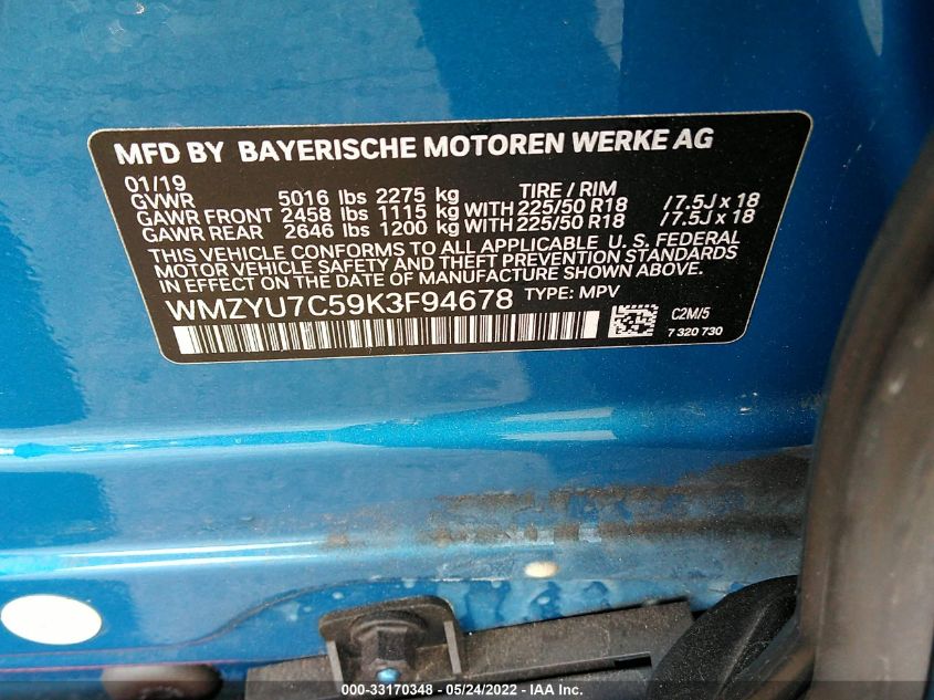 2019 MINI COUNTRYMAN COOPER S E WMZYU7C59K3F94678