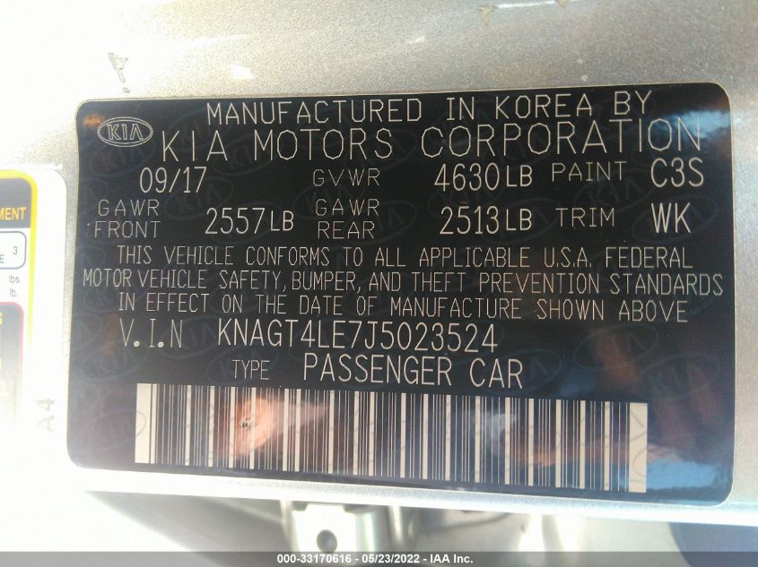 2018 KIA OPTIMA HYBRID PREMIUM KNAGT4LE7J5023524