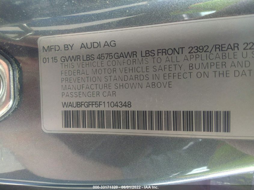2015 AUDI S3/A3 2.0T PREMIUM WAUBFGFF5F1104348
