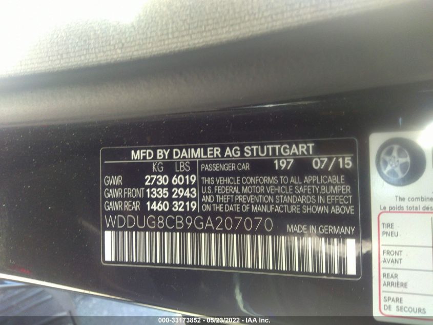2016 MERCEDES-BENZ S-CLASS S 550 WDDUG8CB9GA207070