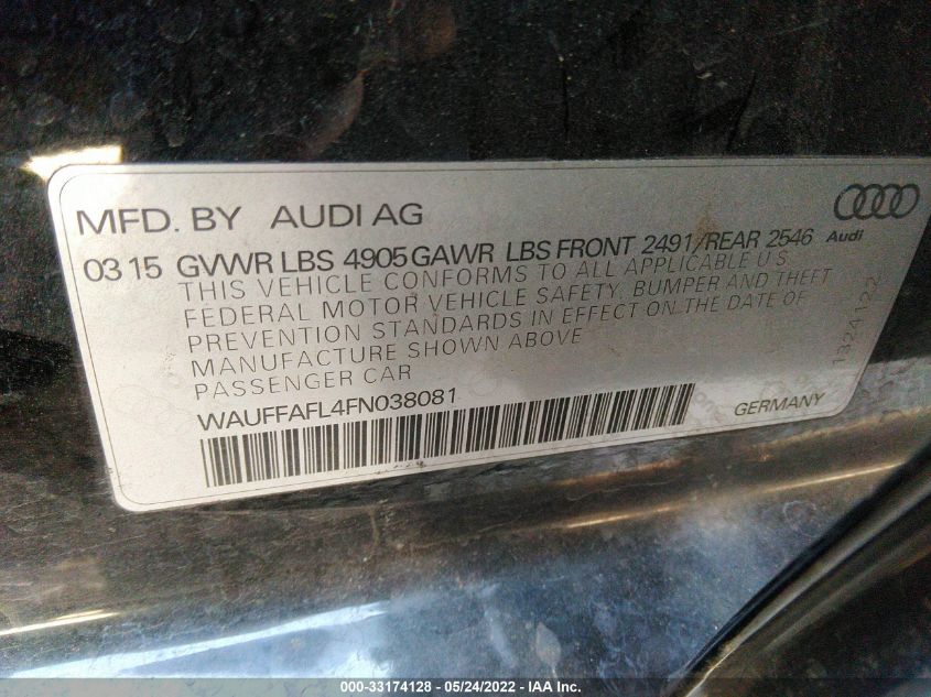 2015 AUDI A4 PREMIUM PLUS WAUFFAFL4FN038081