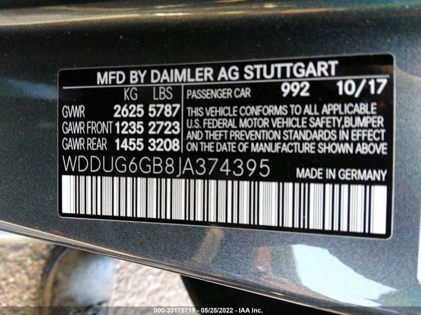 2018 MERCEDES-BENZ S-CLASS S 450 WDDUG6GB8JA374395