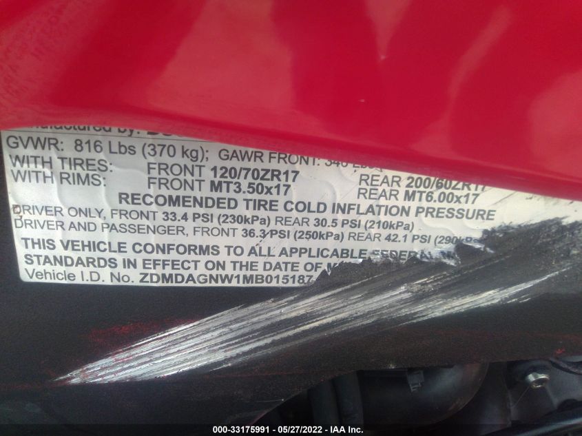 2021 DUCATI PANIGALE V4/V4S/V4S SPECIALE ZDMDAGNW1MB015187