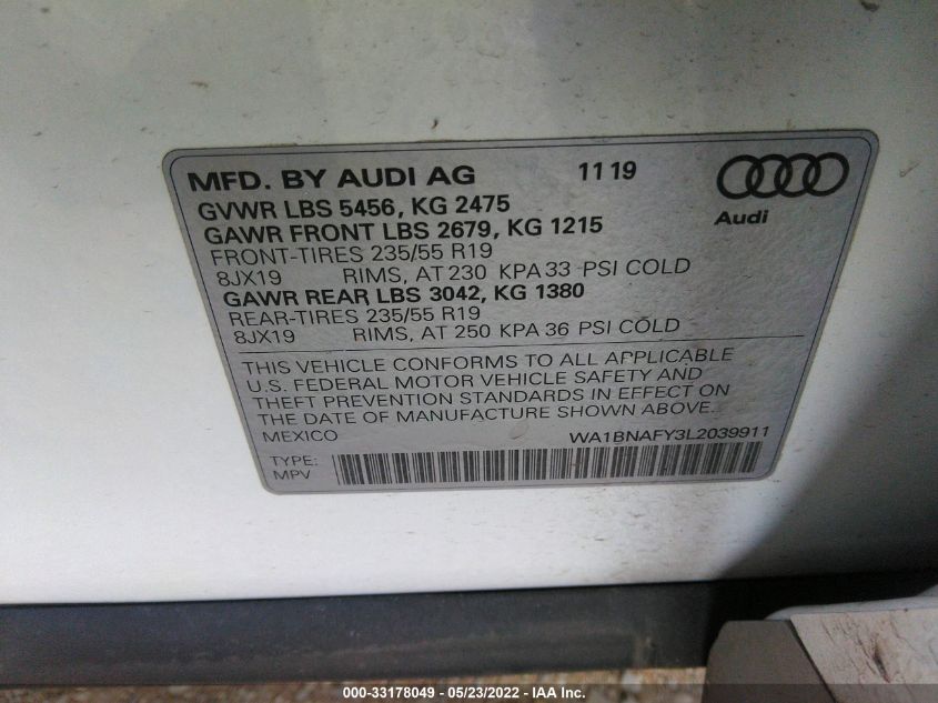 2020 AUDI Q5 PREMIUM PLUS WA1BNAFY3L2039911