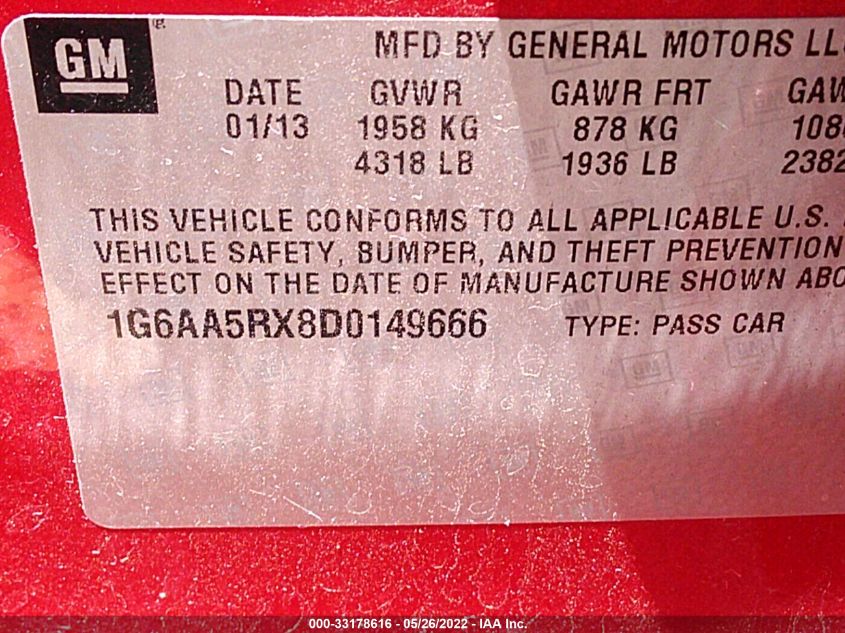 2013 CADILLAC ATS 1G6AA5RX8D0149666