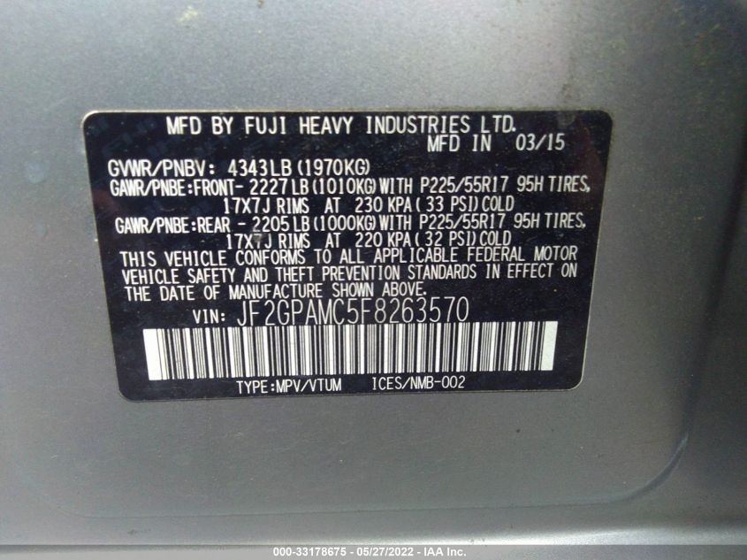 2015 SUBARU XV CROSSTREK LIMITED JF2GPAMC5F8263570