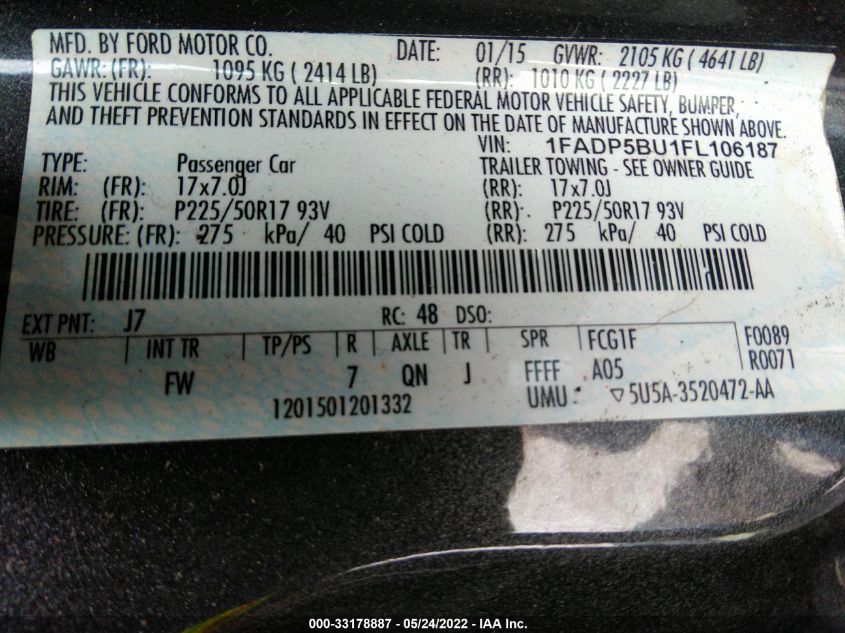 2015 FORD C-MAX HYBRID SEL 1FADP5BU1FL106187