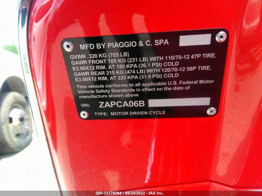 2021 VESPA PRIMAVERA50 4VIE ZAPCA06BXM5102500