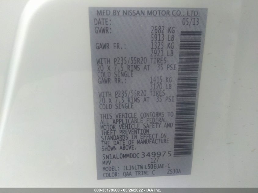 2013 INFINITI JX 5N1AL0MM0DC349975