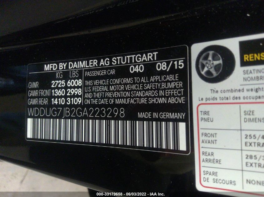 2016 MERCEDES-BENZ S-CLASS 63 AMG WDDUG7JB2GA223298