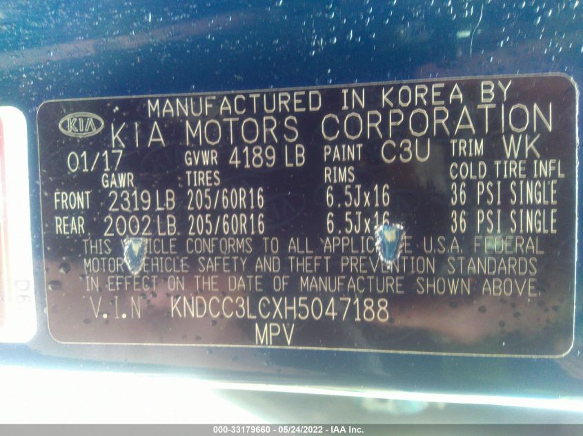 2017 KIA NIRO EX KNDCC3LCXH5047188