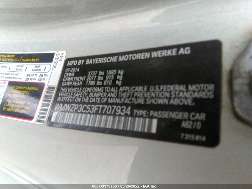 2015 MINI COOPER CONVERTIBLE S WMWZP3C53FT707934