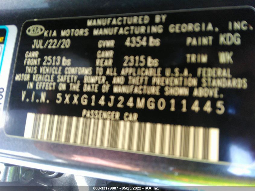 2021 KIA K5 LXS 5XXG14J24MG011445