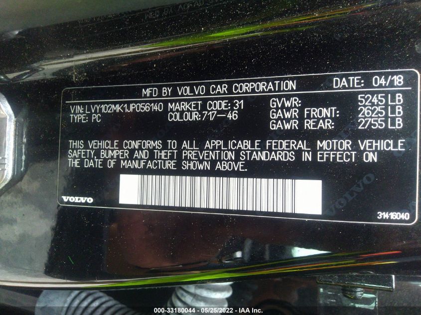 2018 VOLVO S90 MOMENTUM LVY102MK1JP056140