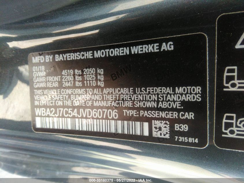 2018 BMW 2 SERIES WBA2J7C54JVD60706