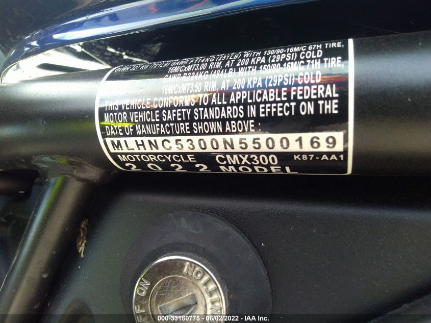 2022 HONDA CMX300 MLHNC5300N5500169