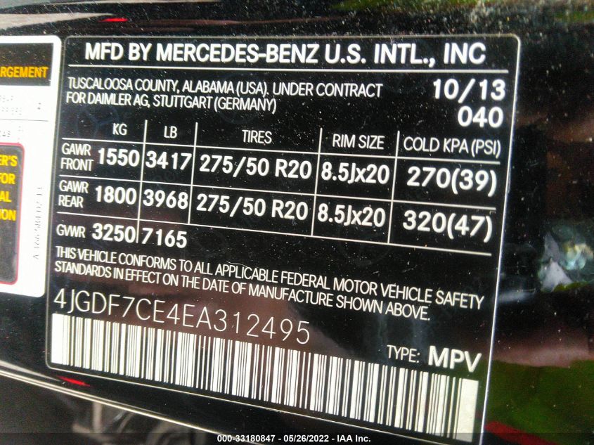 2014 MERCEDES-BENZ GL-CLASS 450 4MATIC 4JGDF7CE4EA312495