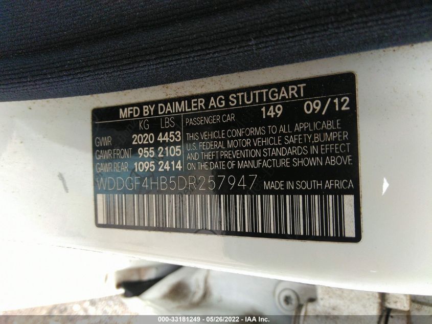 2013 MERCEDES-BENZ C-CLASS 250 WDDGF4HB5DR257947