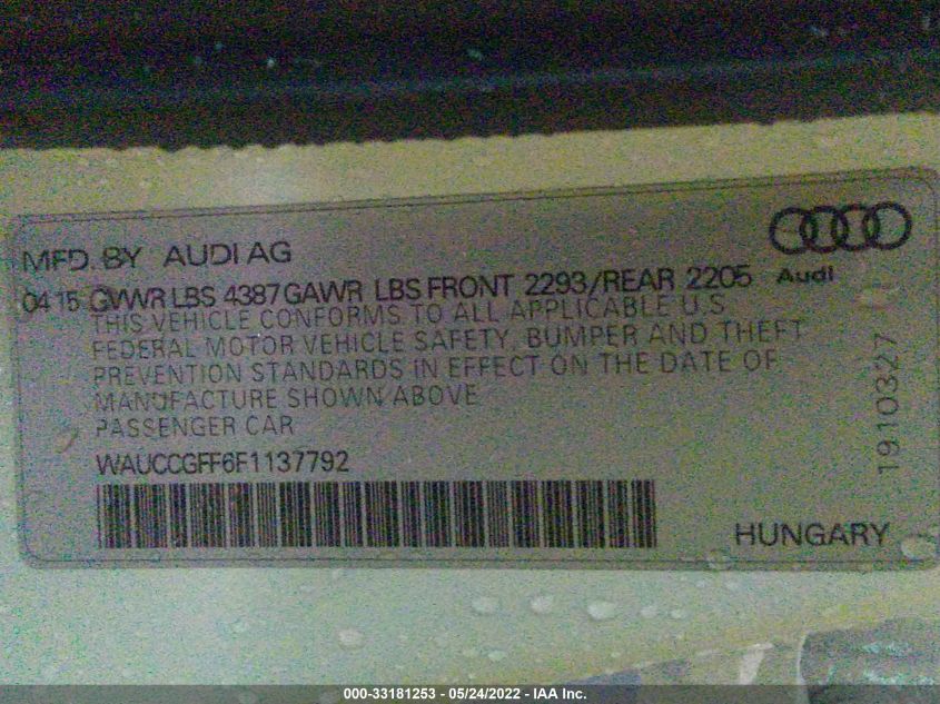2015 AUDI A3 PREMIUM PLUS WAUCCGFF6F1137792