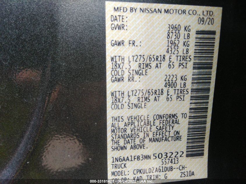 2021 NISSAN TITAN XD PRO-4X 1N6AA1FB3MN503222