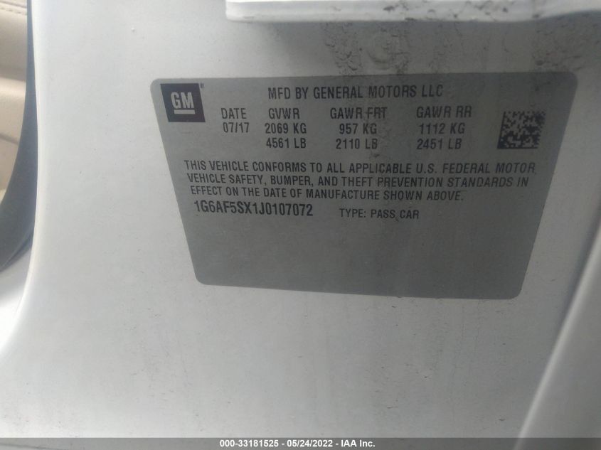 2018 CADILLAC ATS SEDAN LUXURY AWD 1G6AF5SX1J0107072