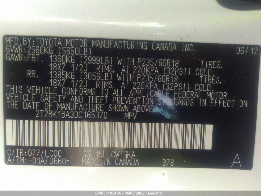2013 LEXUS RX 350 2T2BK1BA3DC165370