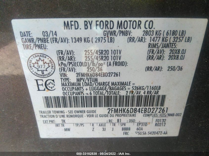 2014 FORD FLEX LIMITED 2FMHK6D84EBD27261