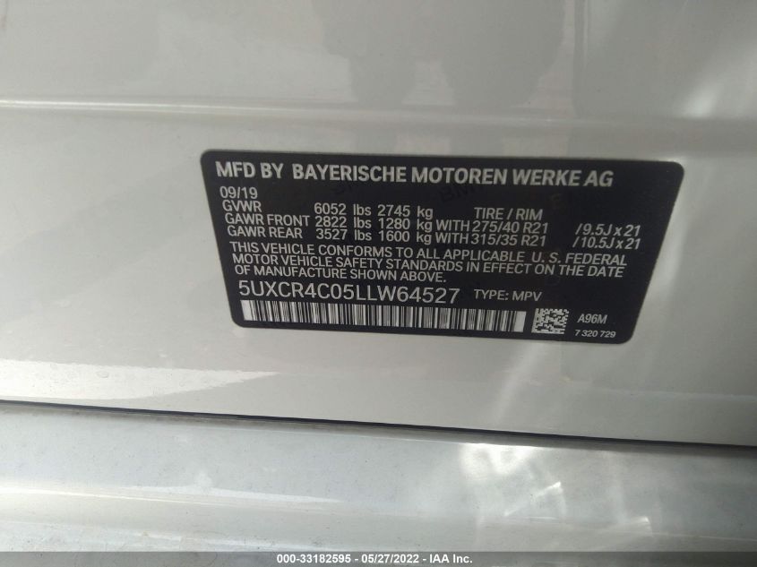2020 BMW X5 SDRIVE40I 5UXCR4C05LLW64527