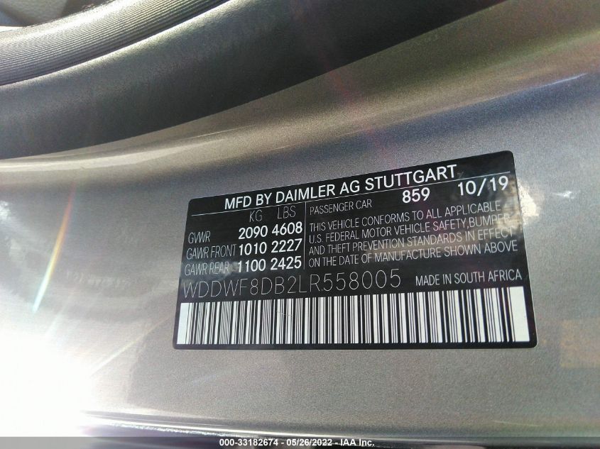 2020 MERCEDES-BENZ C-CLASS C 300 WDDWF8DB2LR558005