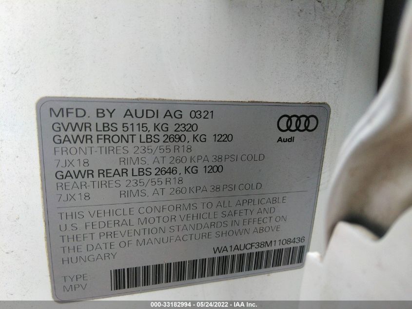2021 AUDI Q3 PREMIUM WA1AUCF38M1108436