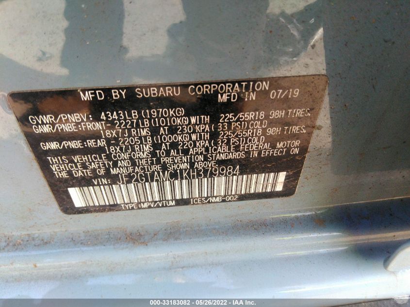 2019 SUBARU CROSSTREK LIMITED JF2GTAMC1KH379984