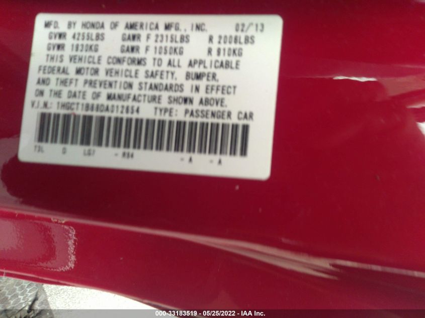 2013 HONDA ACCORD CPE EX-L 1HGCT1B88DA012654