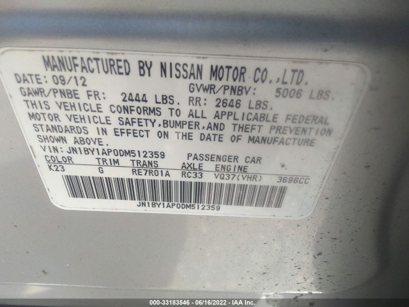2013 INFINITI M37 JN1BY1AP0DM512359
