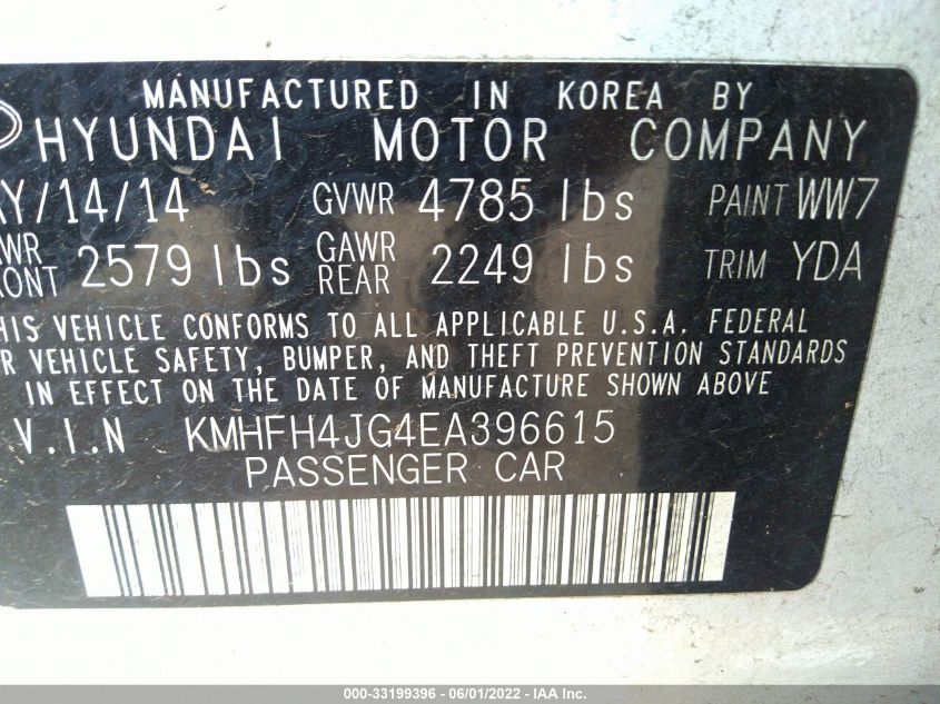 2014 HYUNDAI AZERA LIMITED KMHFH4JG4EA396615