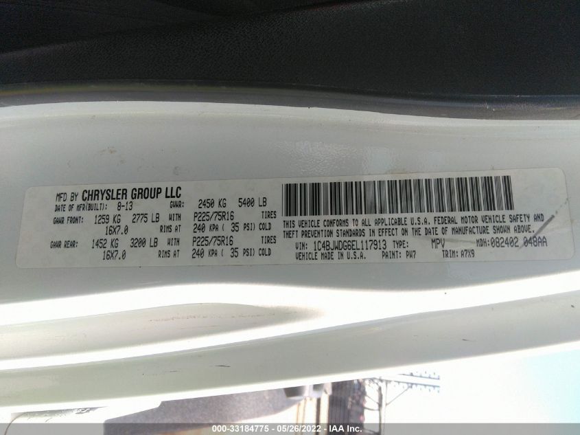 2014 JEEP WRANGLER UNLIMITED SPORT 1C4BJWDG6EL117913