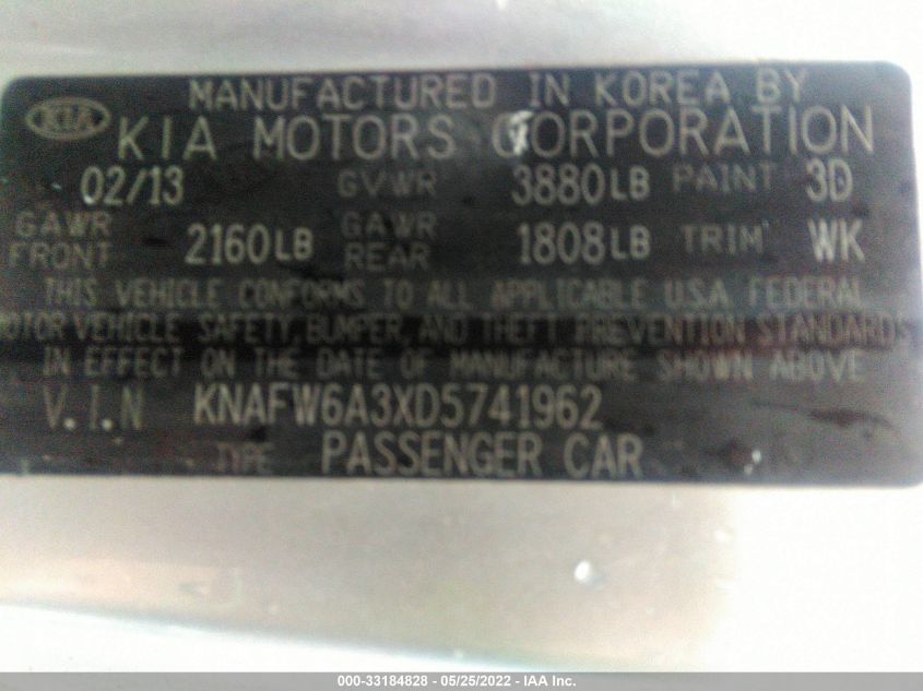 2013 KIA FORTE KOUP SX KNAFW6A3XD5741962