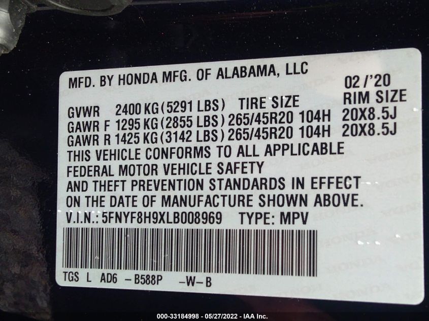 2020 HONDA PASSPORT TOURING 5FNYF8H9XLB008969
