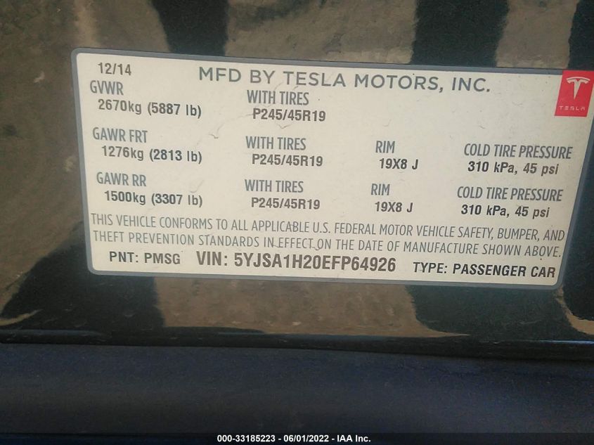 2014 TESLA MODEL S P85D 5YJSA1H20EFP64926